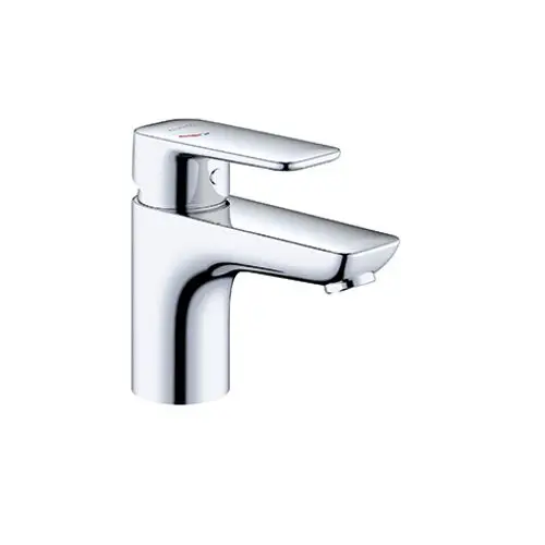 Waschtischarmatur von Kludi in chrom mit einem Quadratgriff und flacher Auslaufkante. Entspricht modernen Designstandards für Badezimmer.
